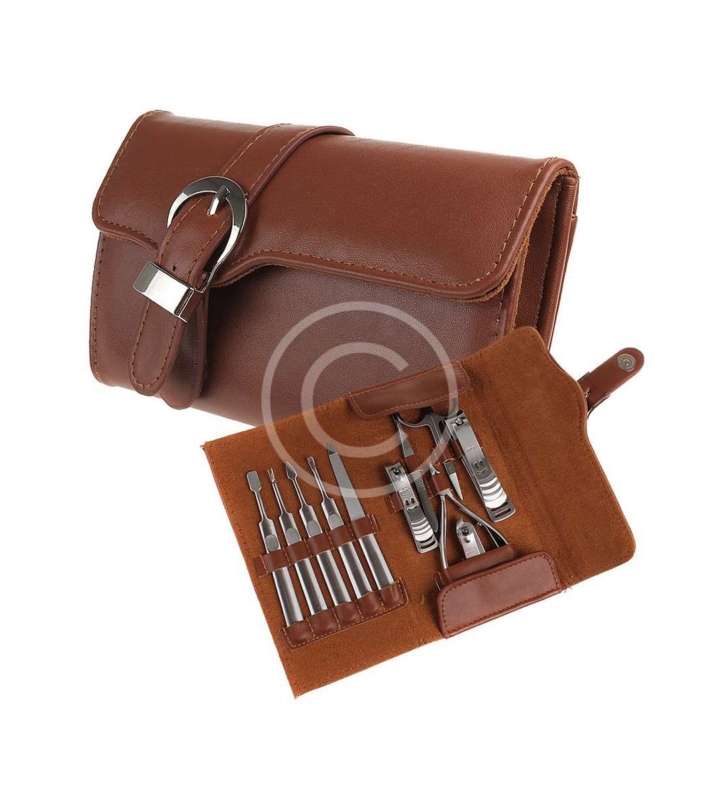 Nail Care Personal Manicure & Pedicure Set, Leather Travel & Grooming Kit